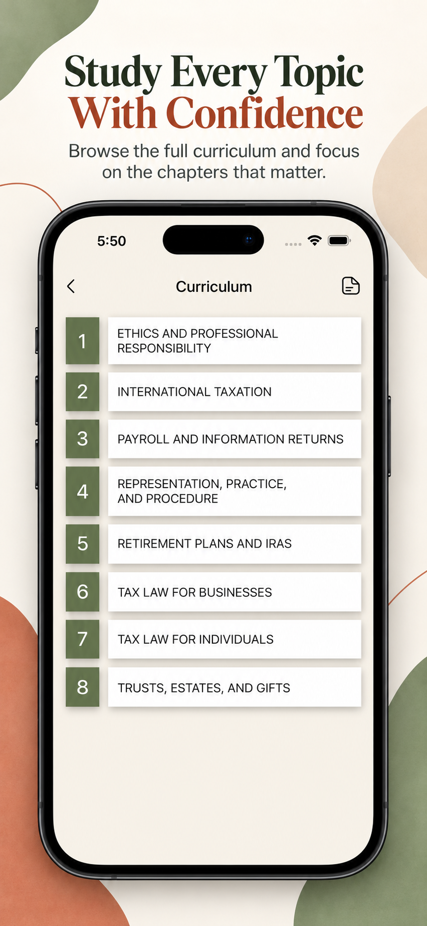 Curriculum screen in the Enrolled Agent app